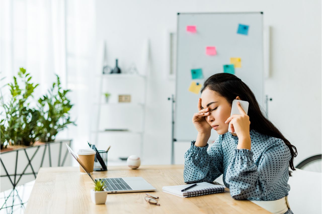 Woman stressed from work